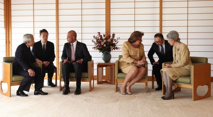 Le Couple présidentiel accueilli par Leur Majesté l’Empereur Akihito et l’Impératrice Michiko Shoda